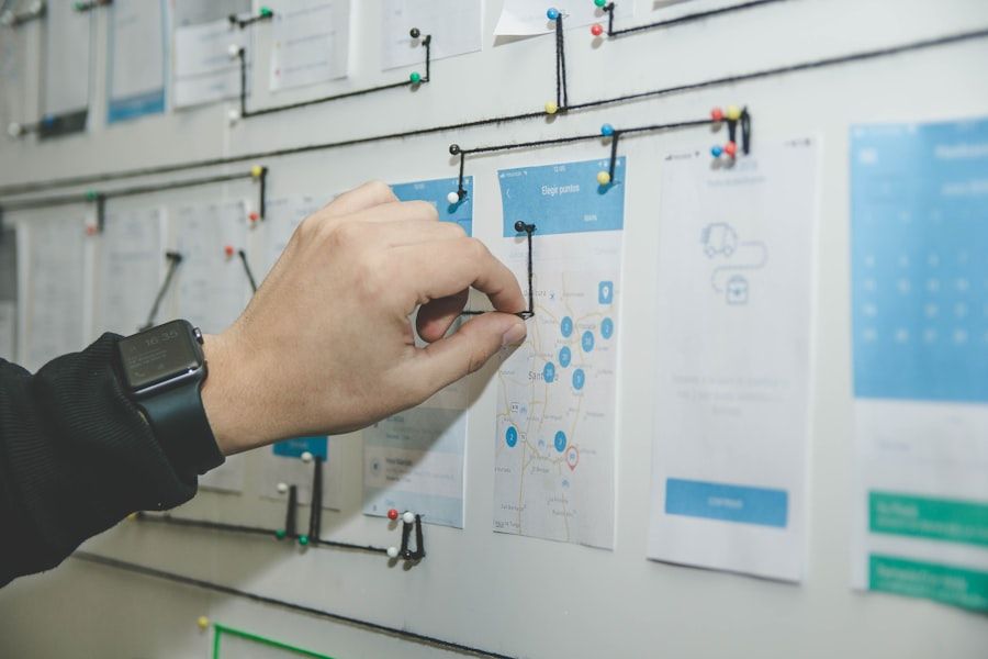A person mapping a website structure on a wall