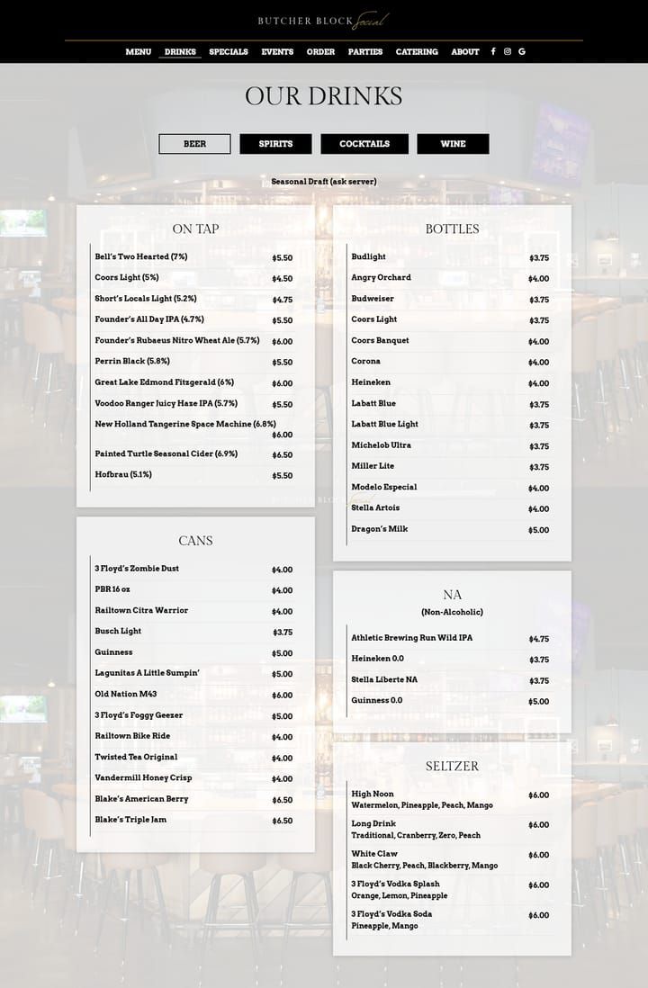 Butcher Block Social interior page