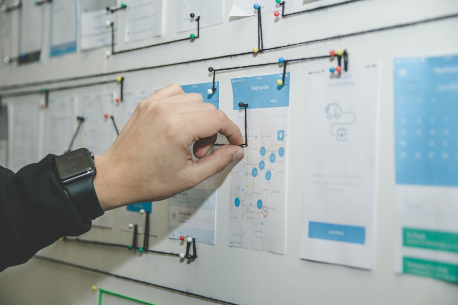 A person mapping a website structure on a wall
