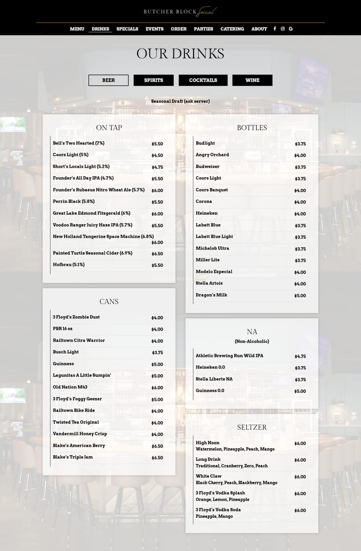 Butcher Block Social interior page