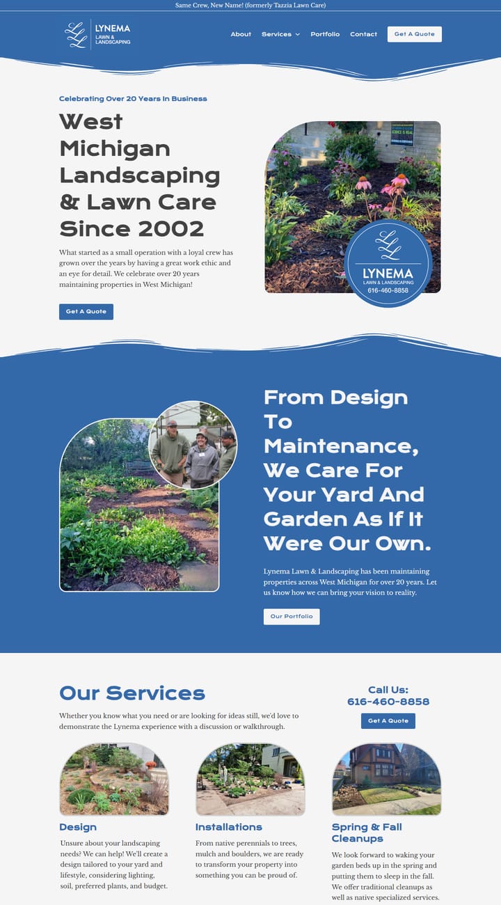 Lynema Lawn & Landscaping website